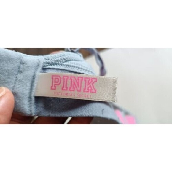 Victoria's Secret PINK Bra Sz 32 D Blue Lightly Lined Wear Everywhere Logo Band - Picture 6 of 8